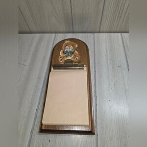 Vtg 80s Wood Bear Hanging Grocery List Pad Holder Hand Painted Memo Message Pad